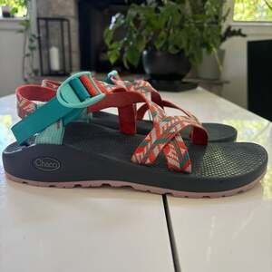 Chaco Women's ZX/1 Cloud Sandals Size 10 Orange Teal Geometric Straps